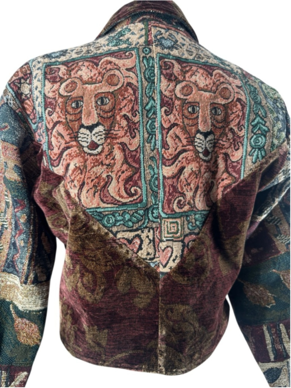 Vintage 90s Village Factory Velvet Patchwork Tapestry Statement Coat boho sz sm - Picture 7 of 9